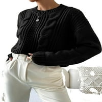 Небрежни обикновени кръгли пуловери с дълъг ръкав черни женски пуловери